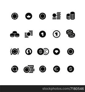 Coin signs. Stacked coins, dollar, money, fund, donate and cash vector icons isolated. Dollar money currency, investment finance illustration. Coin signs. Stacked coins, dollar, money, fund, donate and cash vector icons isolated