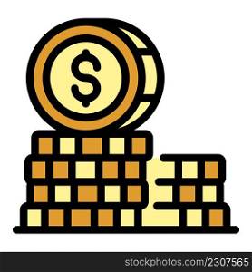 Coin stack fund icon. Outline coin stack fund vector icon color flat isolated. Coin stack fund icon color outline vector
