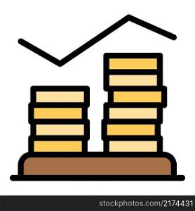 Coin stack graph icon. Outline coin stack graph vector icon color flat isolated. Coin stack graph icon color outline vector