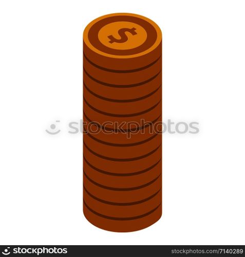 Coin stack icon. Isometric of coin stack vector icon for web design isolated on white background. Coin stack icon, isometric style