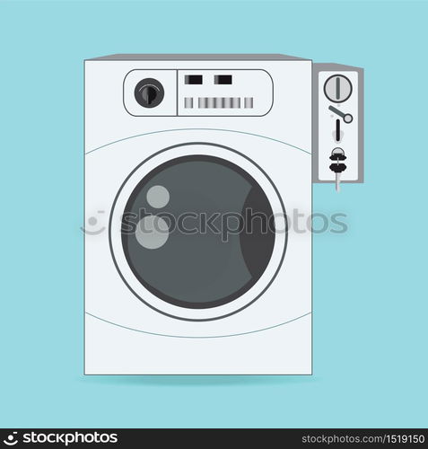 Coin washing machines with integrated payment system, comfortably to do housework, flat design vector illustration.