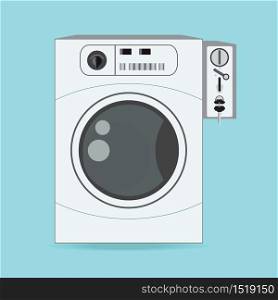 Coin washing machines with integrated payment system, comfortably to do housework, flat design vector illustration.