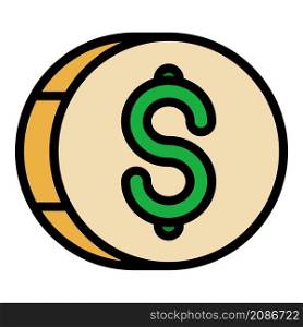 Coin with dollar icon. Outline coin with dollar vector icon color flat isolated. Coin with dollar icon color outline vector