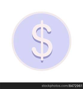 Coin with dollar sign semi flat color vector object. Cash money. Savings and earnings. Full sized item on white. Finance simple cartoon style illustration for web graphic design and animation. Coin with dollar sign semi flat color vector object