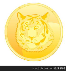 Coin with scene of the tiger. Gold coin with scene of the head of the tiger