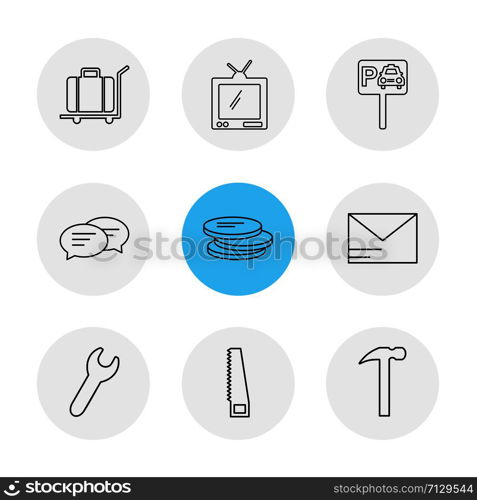 coin , wrench , message , wallet, transport , travel ,transportation , traveling , boat , ship , plane , car , bus , truck , ticket , train , hardware , money, cart , shopping, icon, vector, design, flat, collection, style, creative, icons