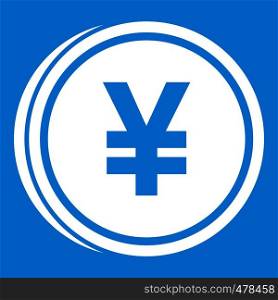 Coin yen icon white isolated on blue background vector illustration. Coin yen icon white