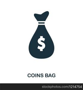 Coins Bag icon. Flat style icon design. UI. Illustration of coins bag icon. Pictogram isolated on white. Ready to use in web design, apps, software, print. Coins Bag icon. Flat style icon design. UI. Illustration of coins bag icon. Pictogram isolated on white. Ready to use in web design, apps, software, print.