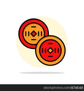 Coins, China, Chinese Abstract Circle Background Flat color Icon