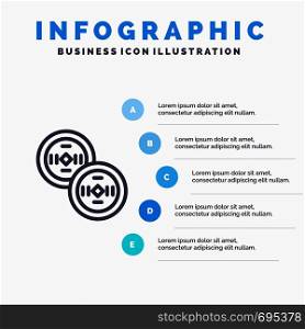 Coins, China, Chinese Blue Infographics Template 5 Steps. Vector Line Icon template