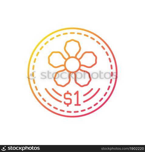 Coins design gradient linear vector icon. Singapore dollar. National flower depiction. Orchid design in centre. Thin line color symbol. Modern style pictogram. Vector isolated outline drawing. Coins design gradient linear vector icon