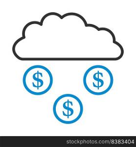 Coins Falling From Cloud Icon. Editable Bold Outline With Color Fill Design. Vector Illustration.