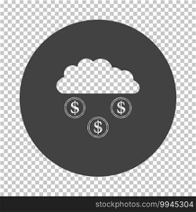 Coins Falling From Cloud Icon. Subtract Stencil Design on Tranparency Grid. Vector Illustration.