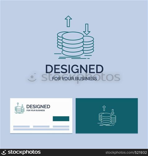 coins, finance, capital, gold, income Business Logo Line Icon Symbol for your business. Turquoise Business Cards with Brand logo template. Vector EPS10 Abstract Template background