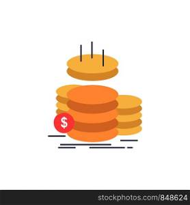 coins, finance, gold, income, savings Flat Color Icon Vector