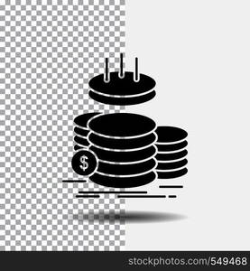 coins, finance, gold, income, savings Glyph Icon on Transparent Background. Black Icon. Vector EPS10 Abstract Template background