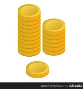 Coins gold stack icon. Isometric of coins gold stack vector icon for web design isolated on white background. Coins gold stack icon, isometric style