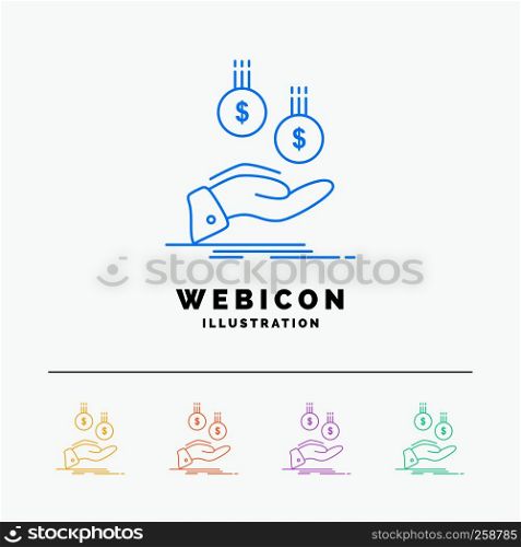 coins, hand, currency, payment, money 5 Color Line Web Icon Template isolated on white. Vector illustration