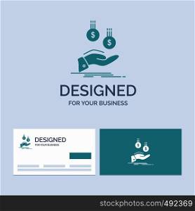 coins, hand, currency, payment, money Business Logo Glyph Icon Symbol for your business. Turquoise Business Cards with Brand logo template.. Vector EPS10 Abstract Template background