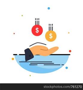 coins, hand, currency, payment, money Flat Color Icon Vector