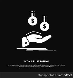 coins, hand, currency, payment, money Icon. glyph vector symbol for UI and UX, website or mobile application. Vector EPS10 Abstract Template background