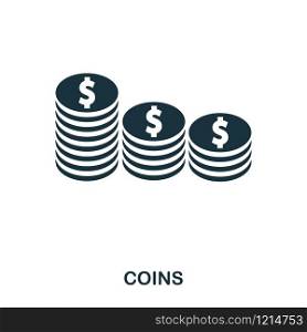 Coins icon. Flat style icon design. UI. Illustration of coins icon. Pictogram isolated on white. Ready to use in web design, apps, software, print. Coins icon. Flat style icon design. UI. Illustration of coins icon. Pictogram isolated on white. Ready to use in web design, apps, software, print.