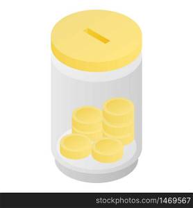 Coins jar icon. Isometric of coins jar vector icon for web design isolated on white background. Coins jar icon, isometric style