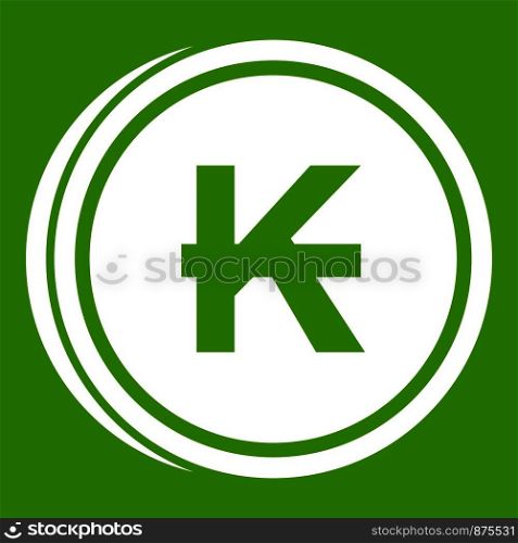 Coins lao kip icon white isolated on green background. Vector illustration. Coins lao kip icon green