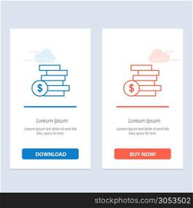 Coins Money, Cash, Gold, Money Blue and Red Download and Buy Now web Widget Card Template