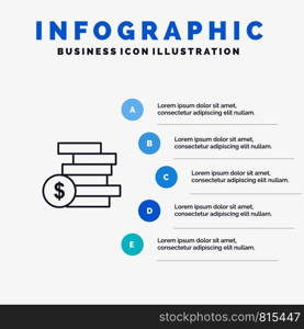 Coins Money, Cash, Gold, Money Line icon with 5 steps presentation infographics Background