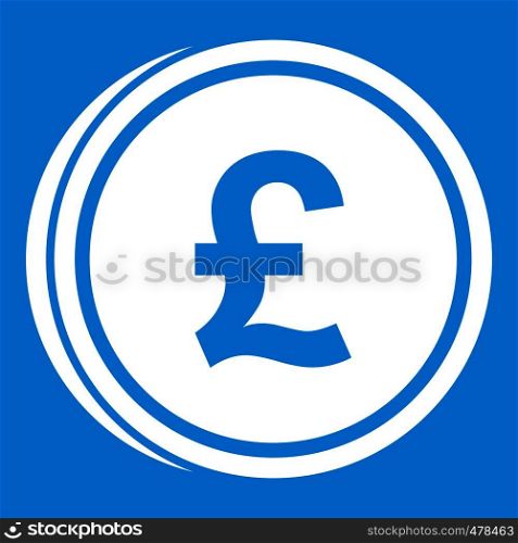 Coins of pound icon white isolated on blue background vector illustration. Coins of pound icon white