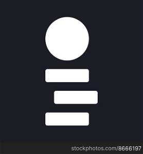 Coins stack dark mode glyph ui icon. Investment. Betting on internet. User interface design. White silhouette symbol on black space. Solid pictogram for web, mobile. Vector isolated illustration. Coins stack dark mode glyph ui icon
