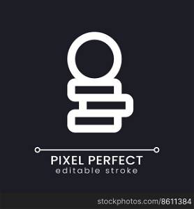 Coins stack pixel perfect white linear ui icon for dark theme. Investment online. Betting on internet. Vector line pictogram. Isolated user interface symbol for night mode. Editable stroke. Poppins font used. Coins stack pixel perfect white linear ui icon for dark theme
