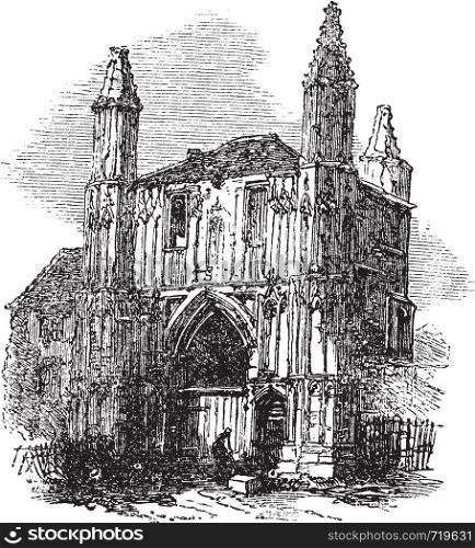 Colchester Abbey, in Essex, England, during the 1890s, vintage engraving. Old engraved illustration of Colchester Abbey.