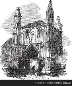 Colchester Abbey, in Essex, England, during the 1890s, vintage engraving. Old engraved illustration of Colchester Abbey.