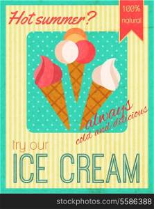 Cold and delicious sweet dessert cafe restaurant retro poster vector illustration