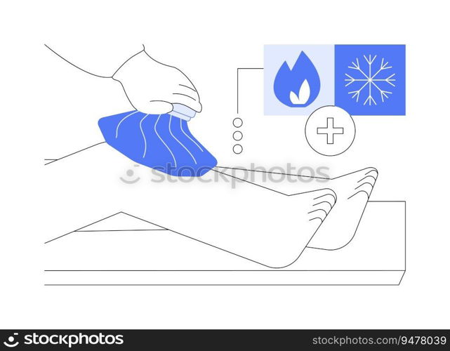 Cold and heat pain relief abstract concept vector illustration. Patient treats pain with heat and cold, medical patch, compress usage, relax knee spasms, joint damage treatment abstract metaphor.. Cold and heat pain relief abstract concept vector illustration.