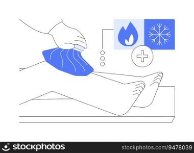 Cold and heat pain relief abstract concept vector illustration. Patient treats pain with heat and cold, medical patch, compress usage, relax knee spasms, joint damage treatment abstract metaphor.. Cold and heat pain relief abstract concept vector illustration.