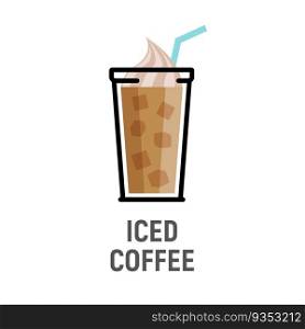 Cold coffee drink flat design icon. Iced coffee cup isolated.. Cold coffee drink flat design icon. Iced coffee cup isolated