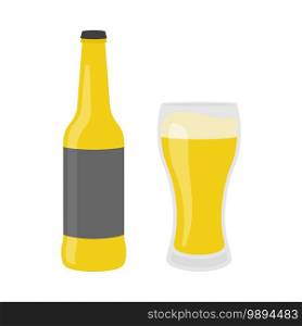 Cold glass of beer and beer bottle for pub concept in vector