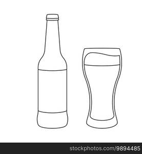 Cold glass of beer and beer bottle for pub concept in vector