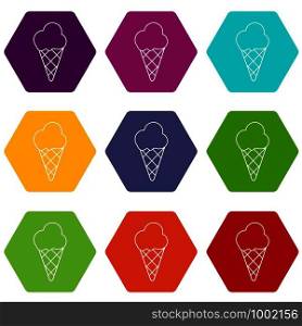Cold ice cream icons 9 set coloful isolated on white for web. Cold ice cream icons set 9 vector