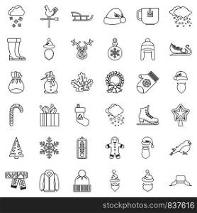 Cold icons set. Outline style of 36 cold vector icons for web isolated on white background. Cold icons set, outline style