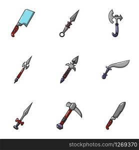 Cold steel icons set. Cartoon set of 9 cold steel vector icons for web isolated on white background. Cold steel icons set, cartoon style