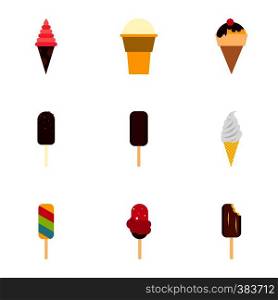 Cold sweets icons set. Flat illustration of 9 cold sweets vector icons for web. Cold sweets icons set, flat style
