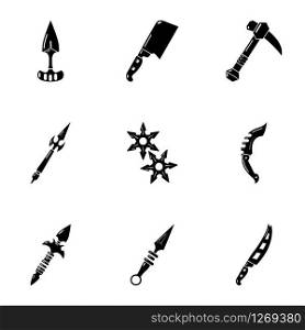 Cold weapon icons set. Simple set of 9 cold weapon vector icons for web isolated on white background. Cold weapon icons set, simple style