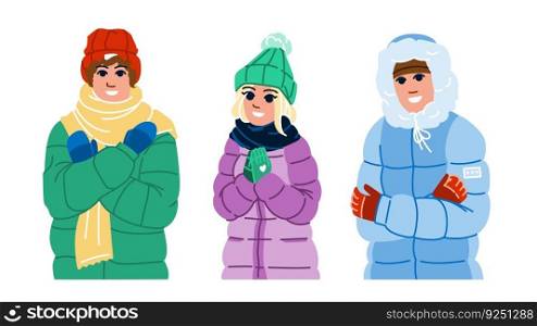 cold weather cloth vector. winter es, person outdoor, young girl, warm season, coat scarf cold weather cloth character. people flat cartoon illustration. cold weather cloth vector