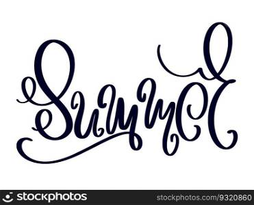 Coligraphic inscription word summer. Hand drawn lettering, ink doodle style. Handwritten word for banner, postcard, poster. Isolated vector illustration. Coligraphic inscription word summer