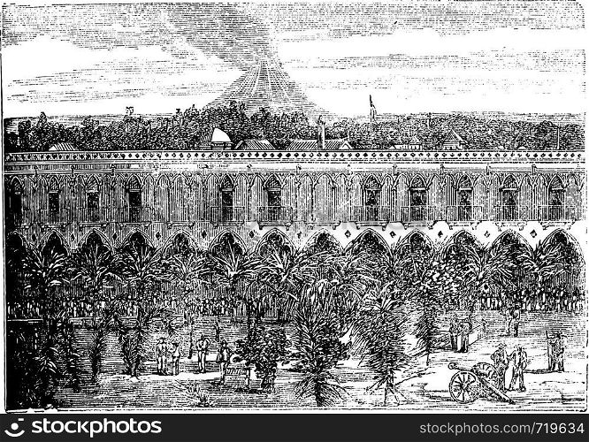 Colima Volcano, in Colima, Mexico, during the 1890s, vintage engraving. Old engraved illustration of Colima Volcano.