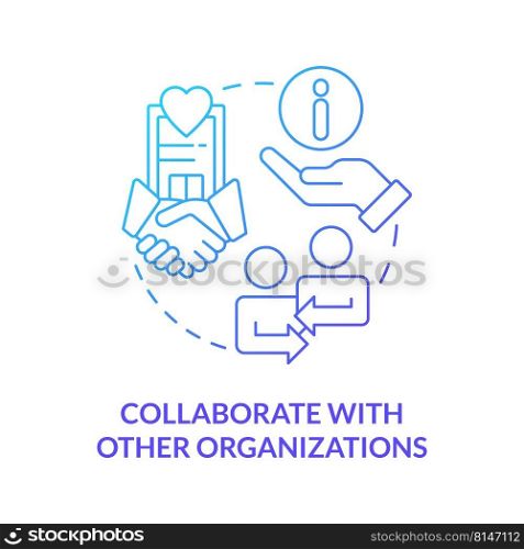 Collaborate with other organizations blue gradient concept icon. Improving quality of healthcare abstract idea thin line illustration. Isolated outline drawing. Myriad Pro-Bold font used. Collaborate with other organizations blue gradient concept icon